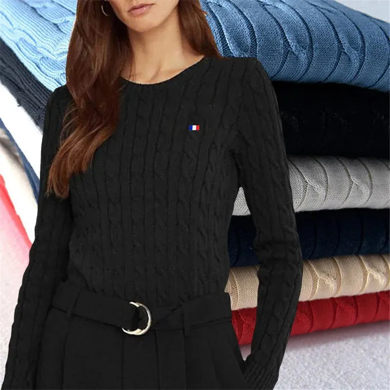 100% Cotton Sweater Womens Clothing High Quality Spring Autumn Pullovers Sweaters Casual Knitted Twist Flower Tops Clothing