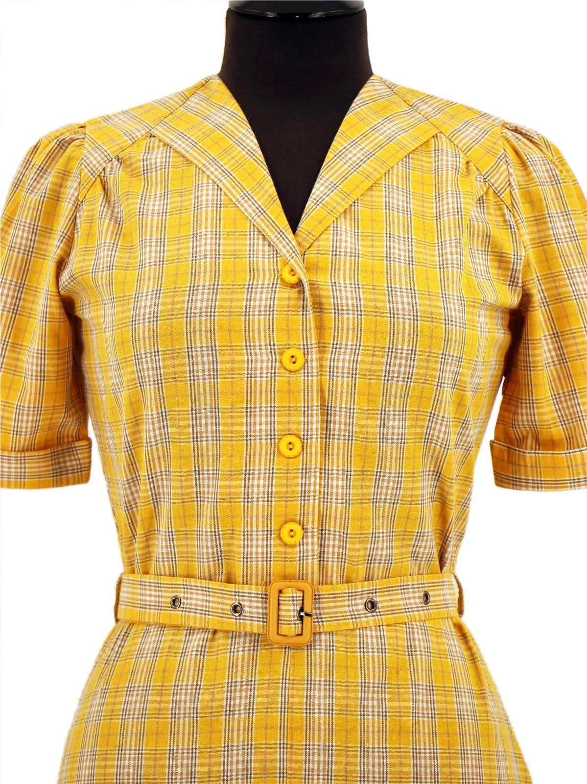 1940s Vintage Lumber Jill Check Day Dress in Yellow