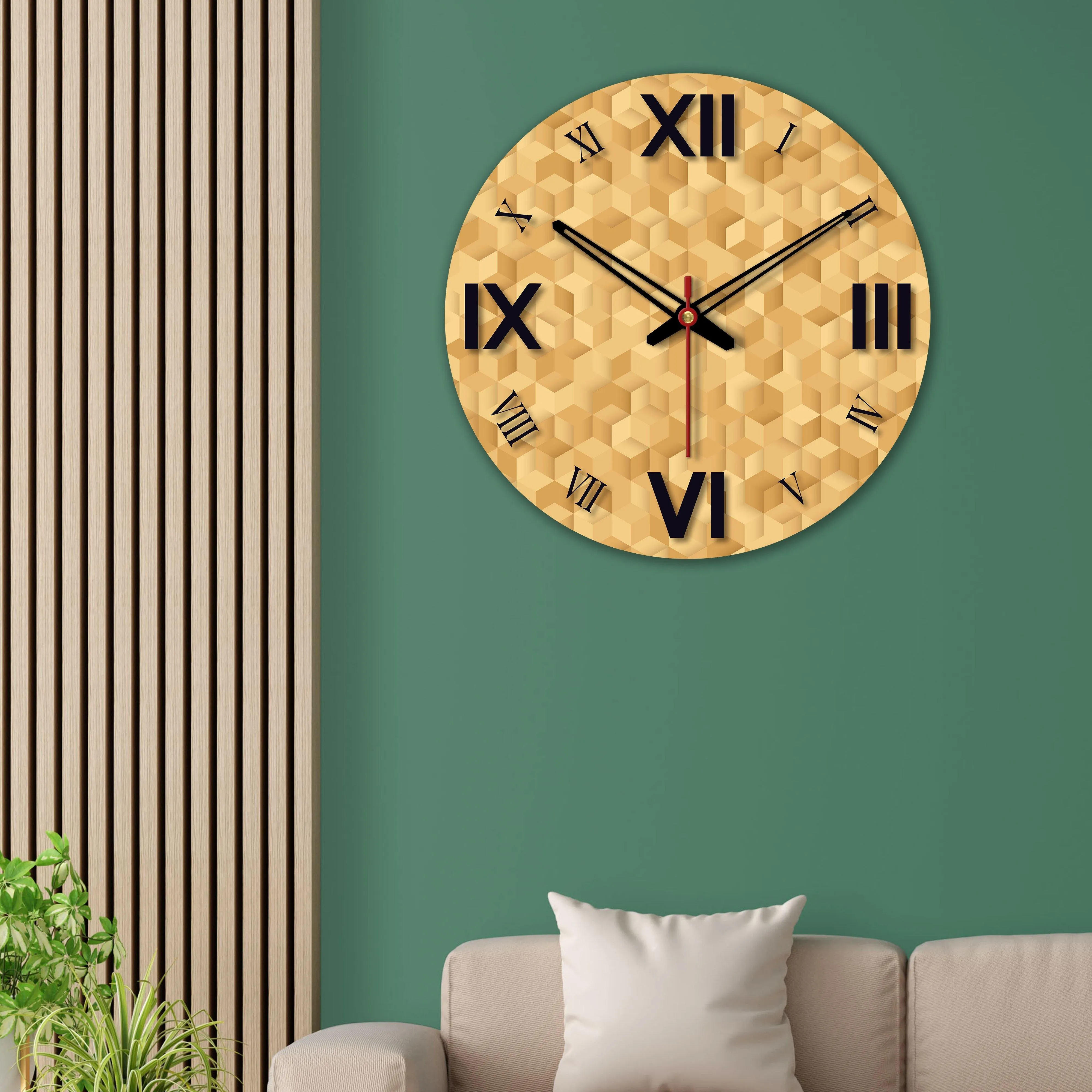 3D Cubes Printed Wooden Wall Clock