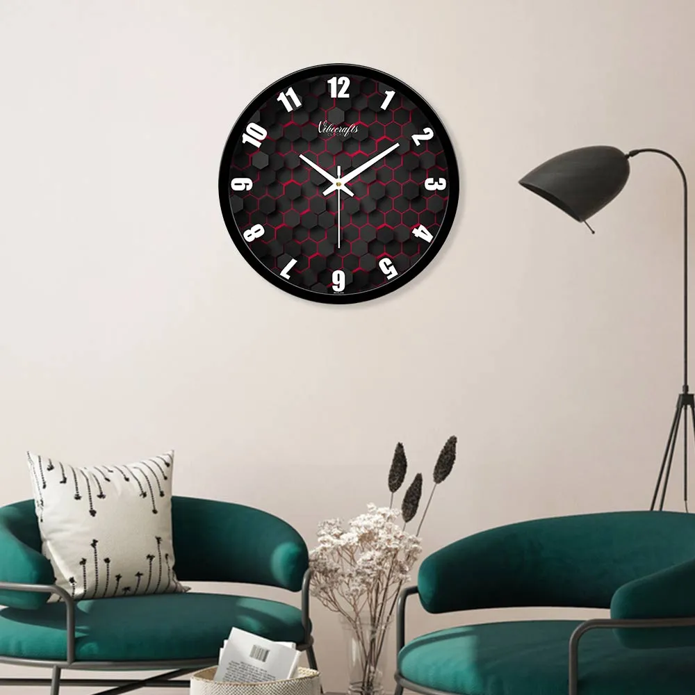 3D Hexagon Printed Wall Clock For Living Room