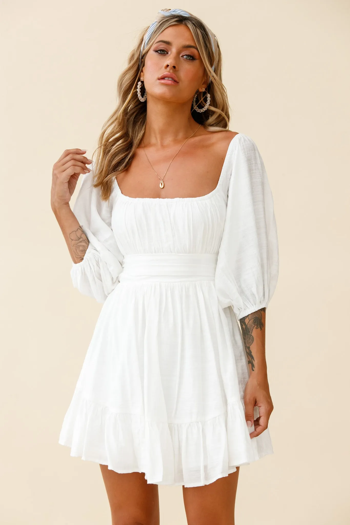 Abby Off-Shoulder Tie-Up Back Dress White