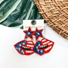 American Flag Seed Beaded Lip Post Earrings