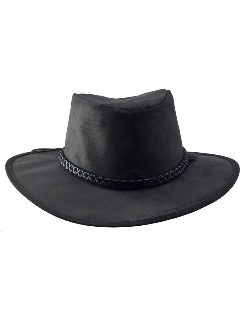 American Hat Makers CRUSHER-BLK Leather Outback Hat Black