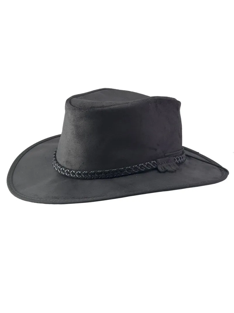 American Hat Makers CRUSHER-BLK Leather Outback Hat Black