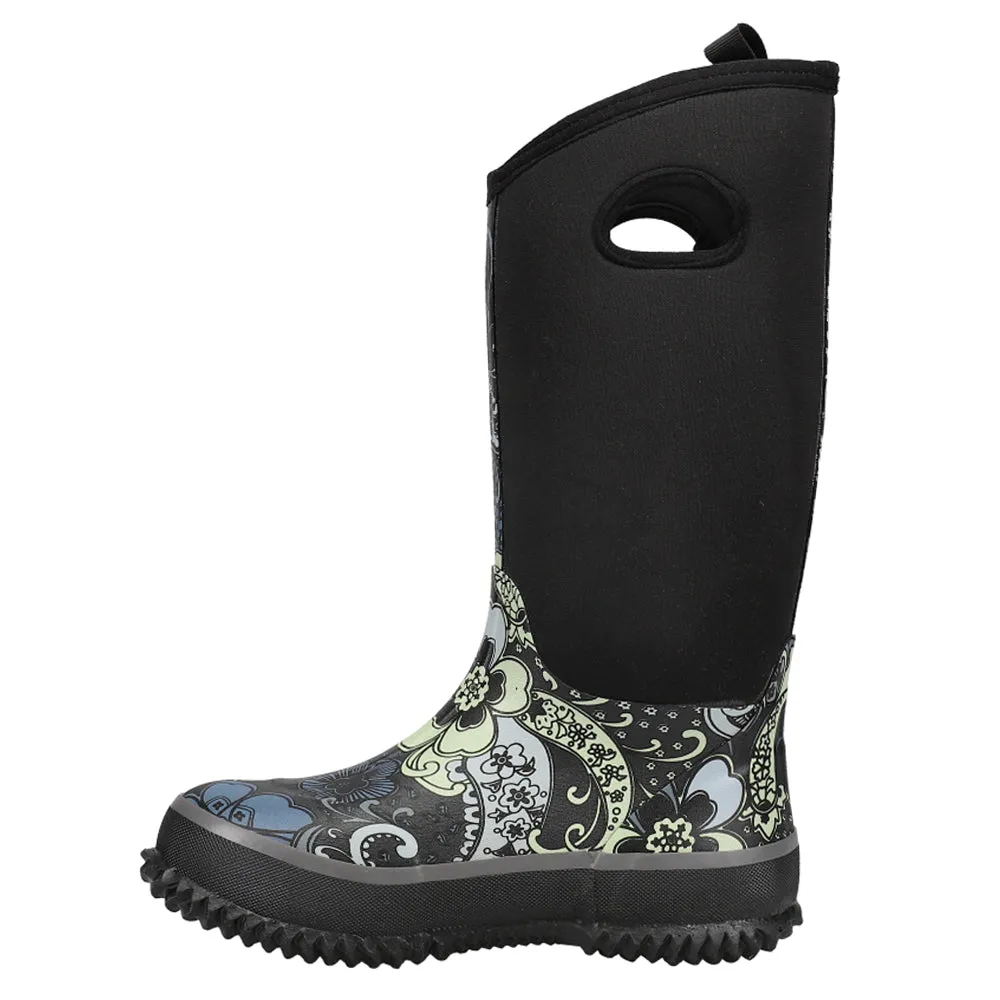 Barnyard 12 Inch Floral Round Toe Rain Boots