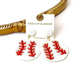 Baseball Seed Beaded Earrings in White and Red