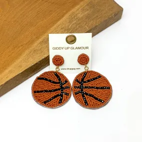 Basketball Circular Beaded Earrings in Brown