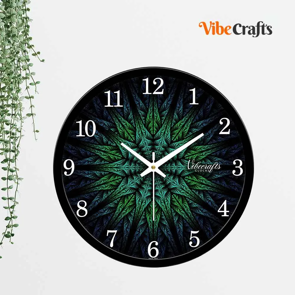 Beautiful Green Leaves Pattern Wall Clock