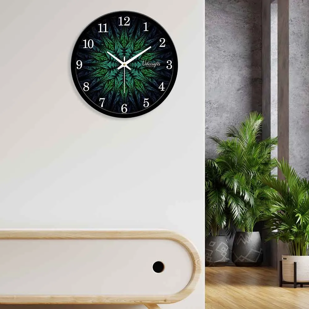 Beautiful Green Leaves Pattern Wall Clock