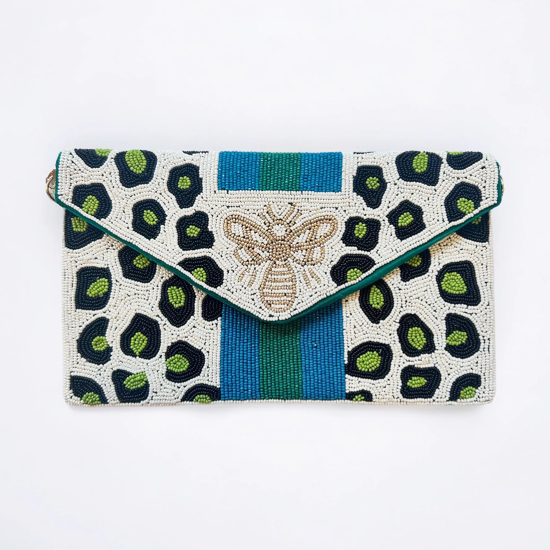 Blue and Green Bee Camo Beaded Bag