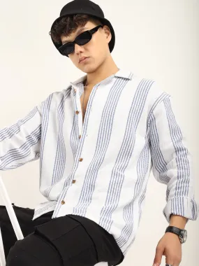 Blue Lining Jute Knitted Stripe Shirt