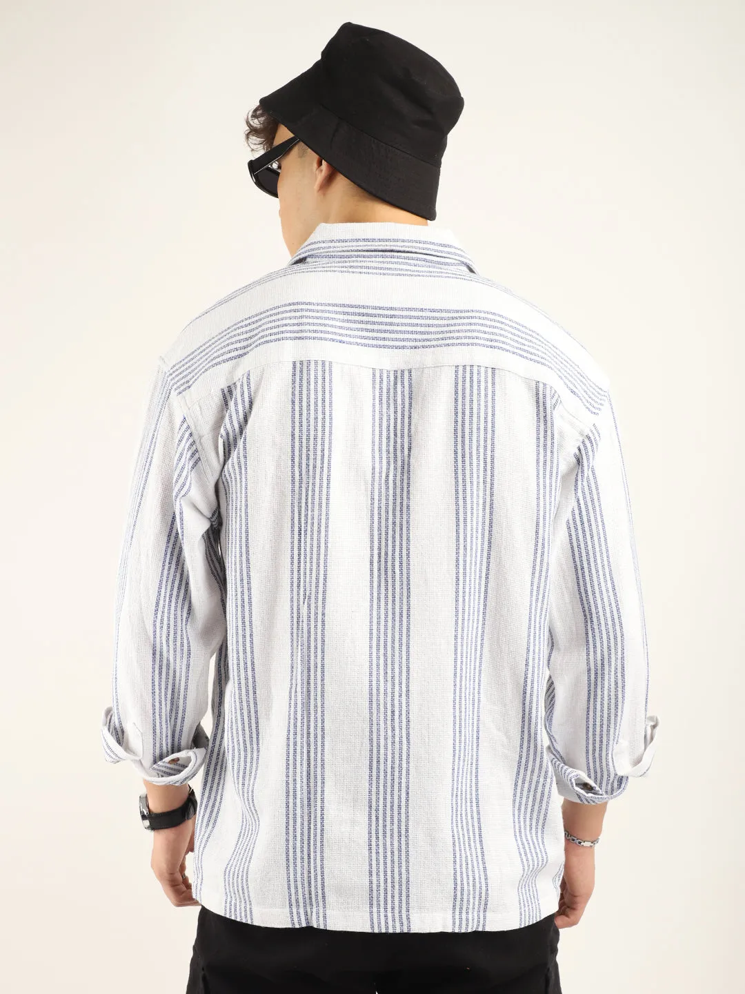 Blue Lining Jute Knitted Stripe Shirt