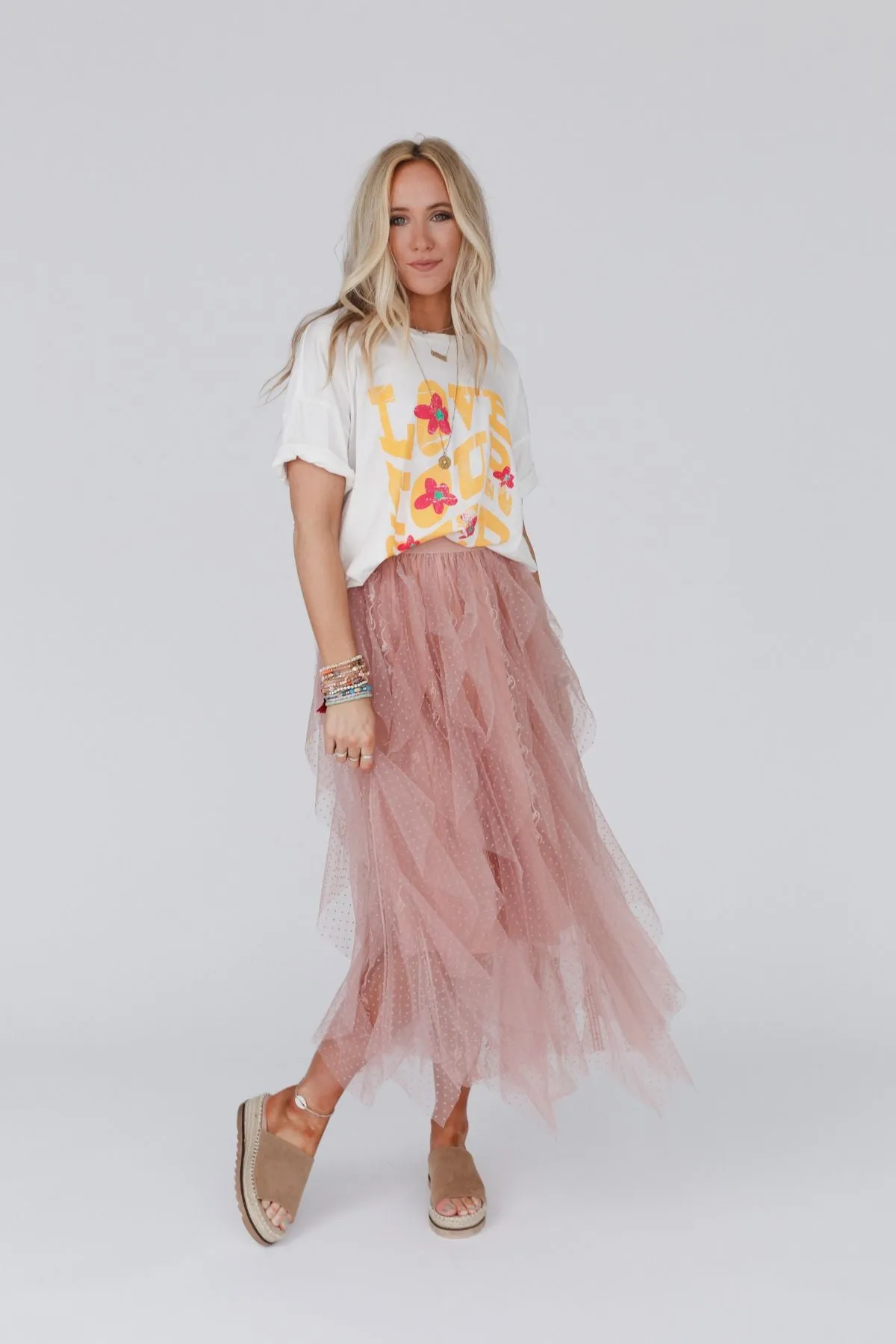 Boho Ballerina Swiss Dot Skirt - Dusty Pink