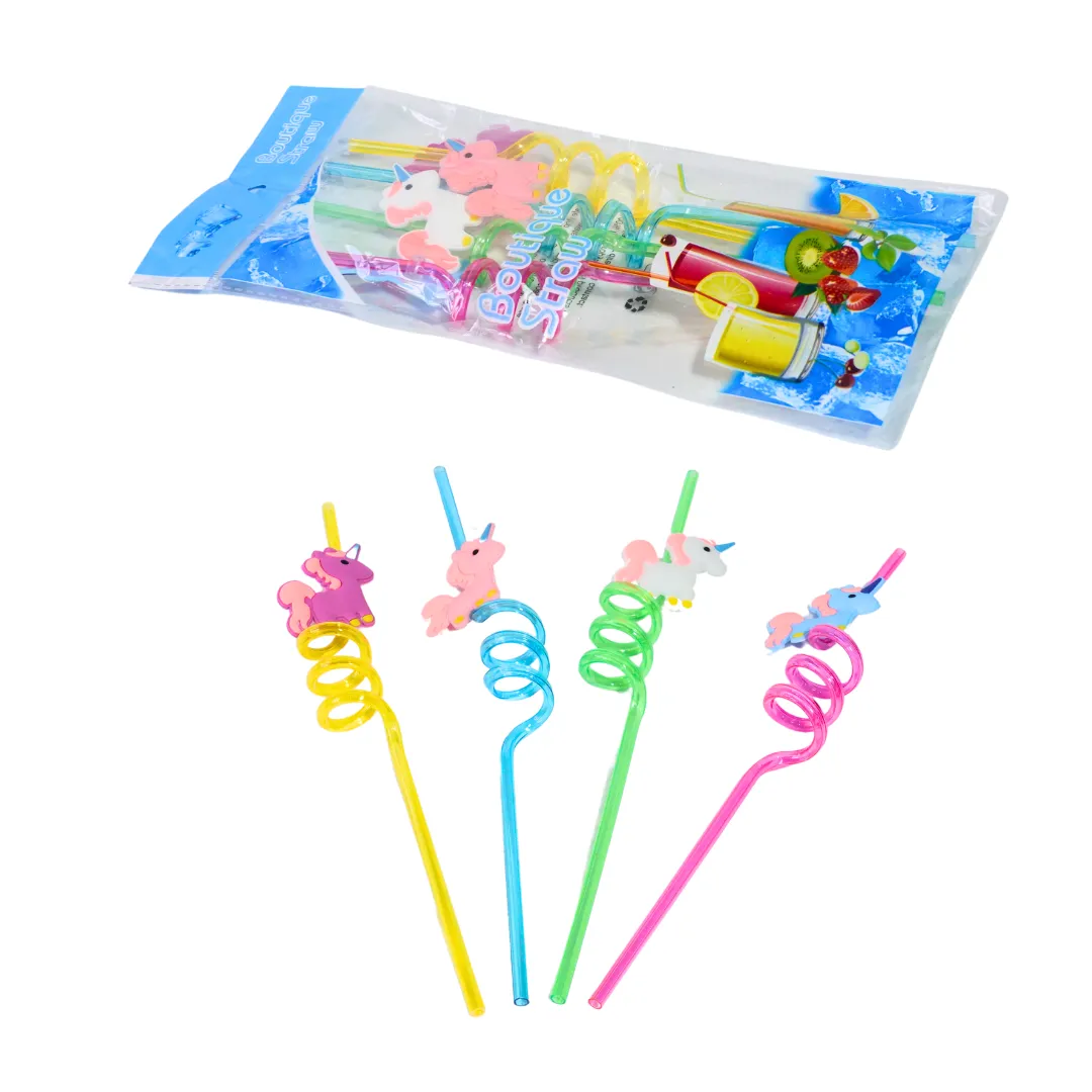 Boutique Straws-4 PCS Curly Reusable Straws for Kids(Random design will be send)