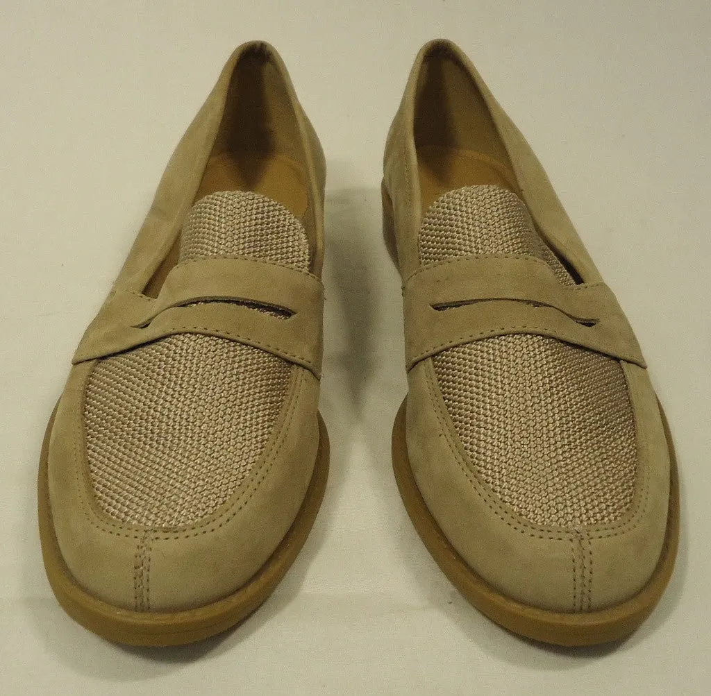 Calico Flat Loafers Shoes Leather Female Adult 7M Beige Solid/Woven 015-16ca -- New No Tags