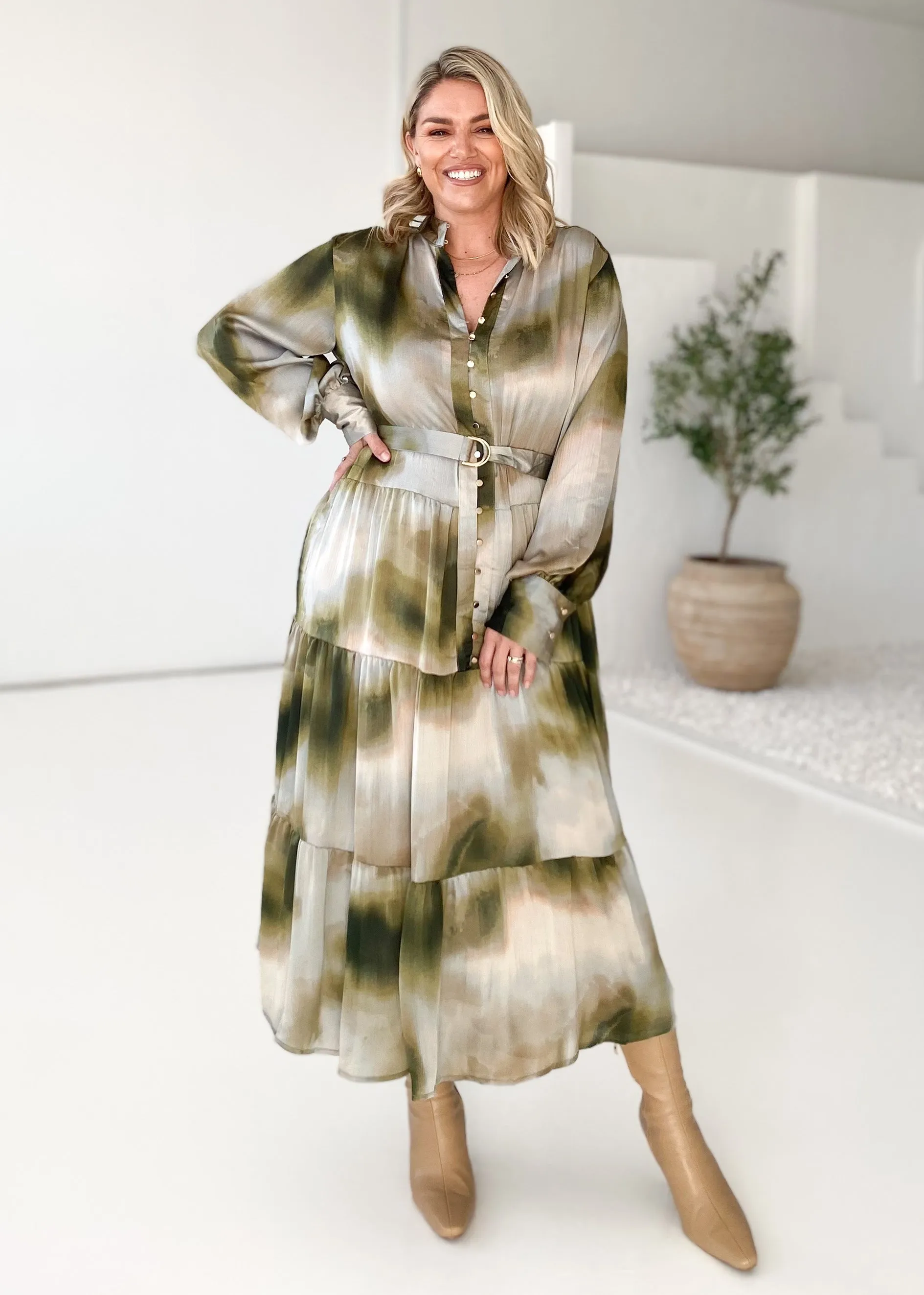 Cecile Maxi Dress - Olive Splash