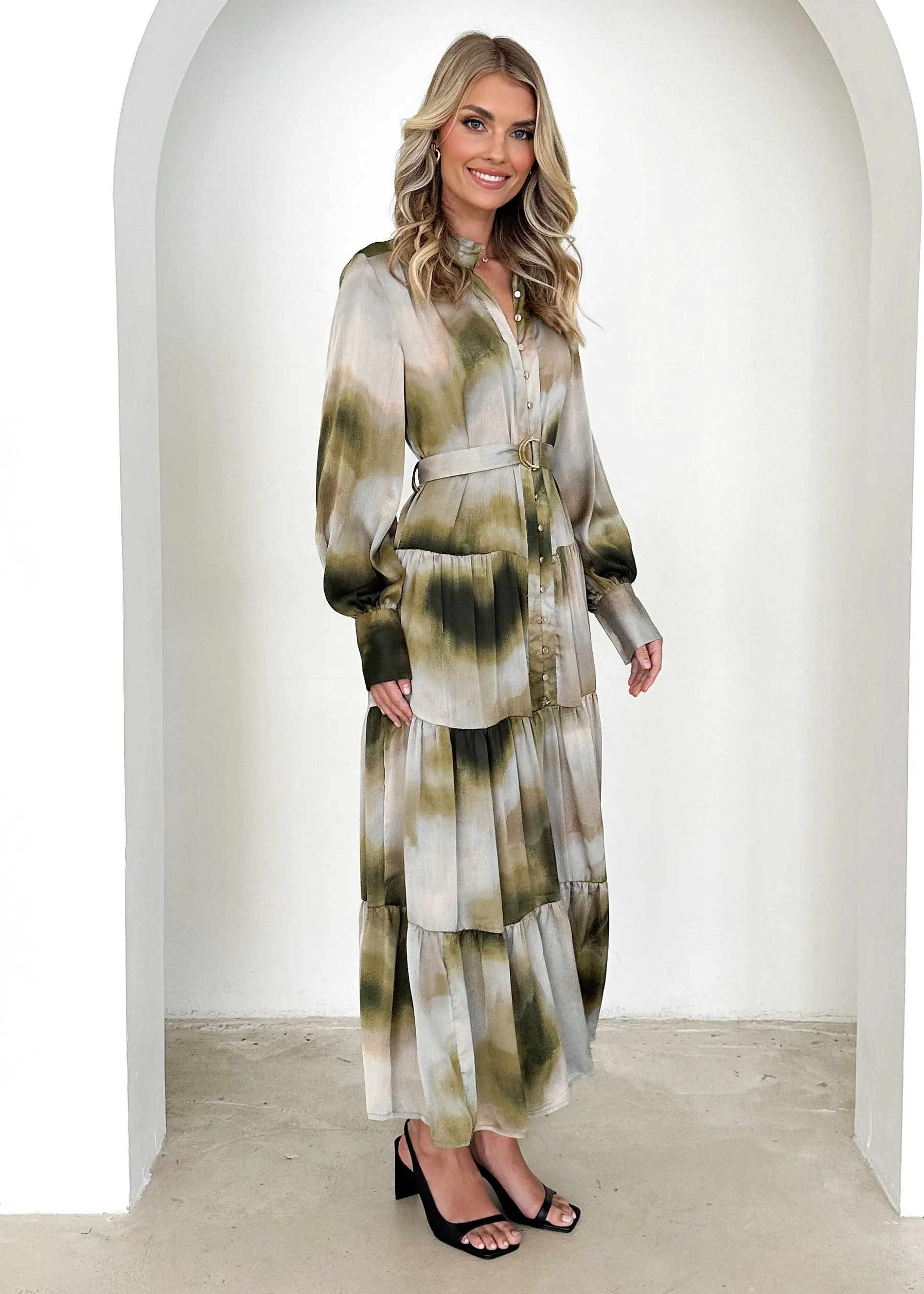 Cecile Maxi Dress - Olive Splash