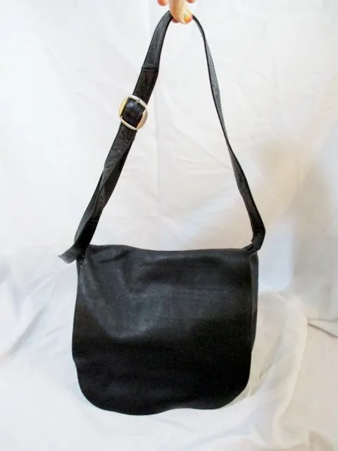 COLOMBIA leather messenger satchel shoulder hobo flap bag man purse BLACK saddle