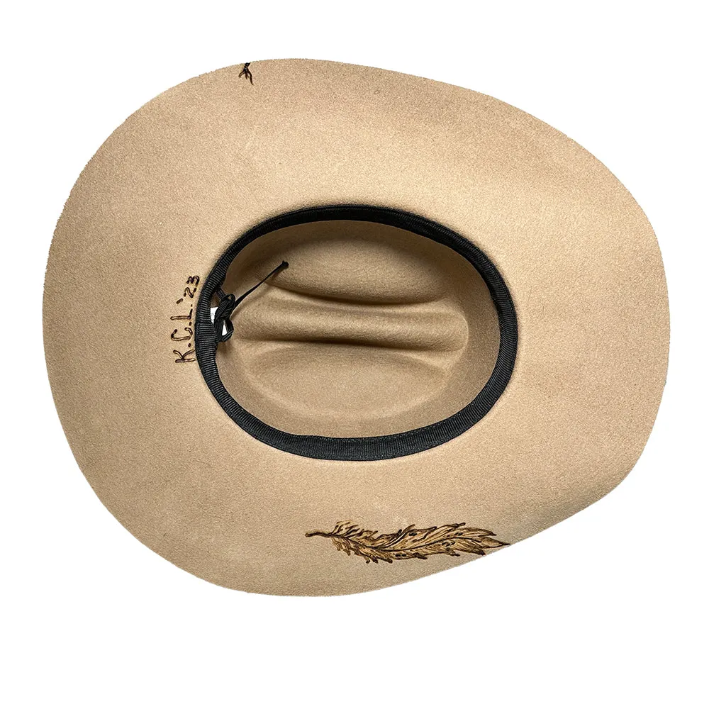 Custom Burned Cowboy Hat- Beige - Bourbon Cowgirl