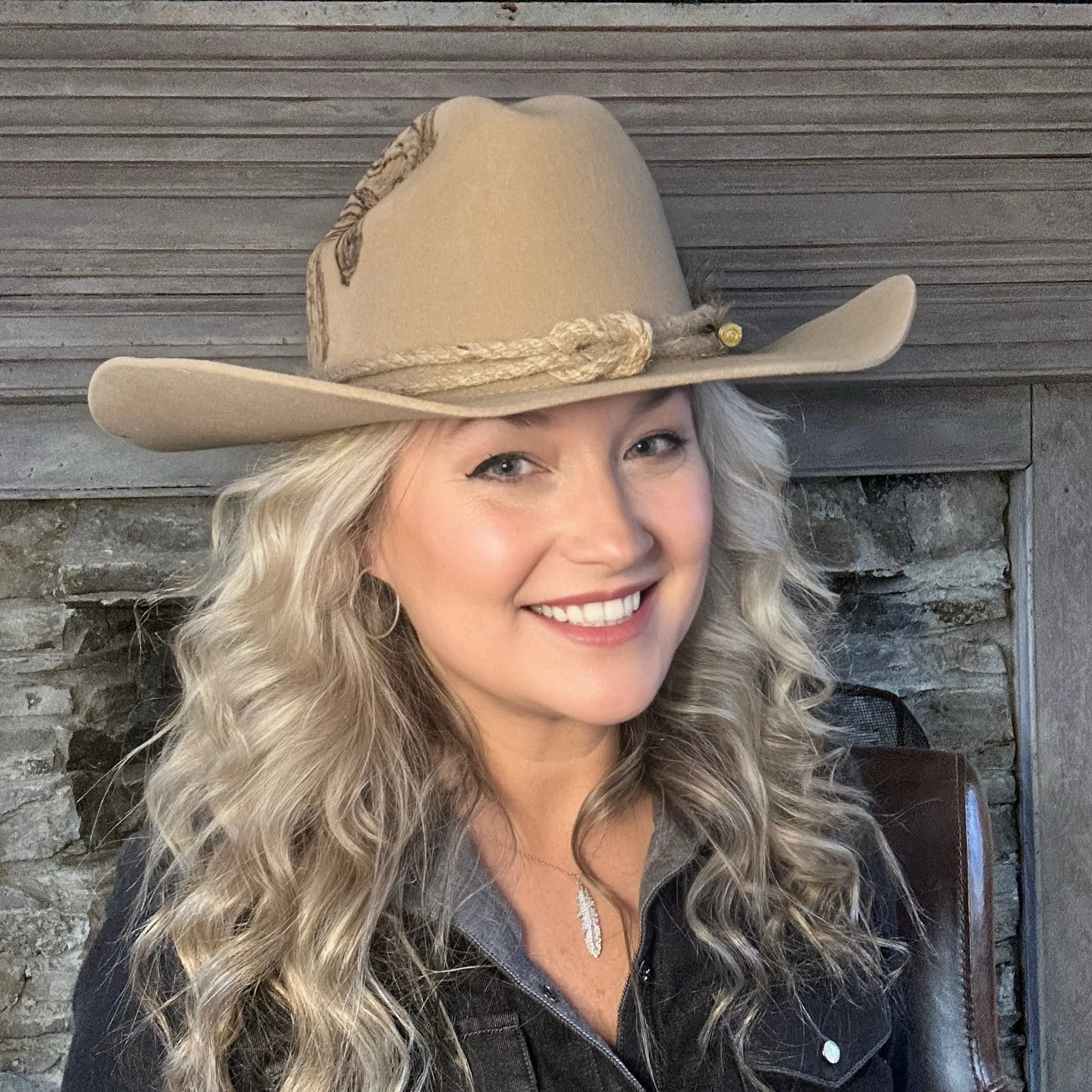 Custom Burned Cowboy Hat- Beige - Bourbon Cowgirl