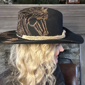 Custom Burned Cowboy Hat- Black - Bourbon Cowgirl