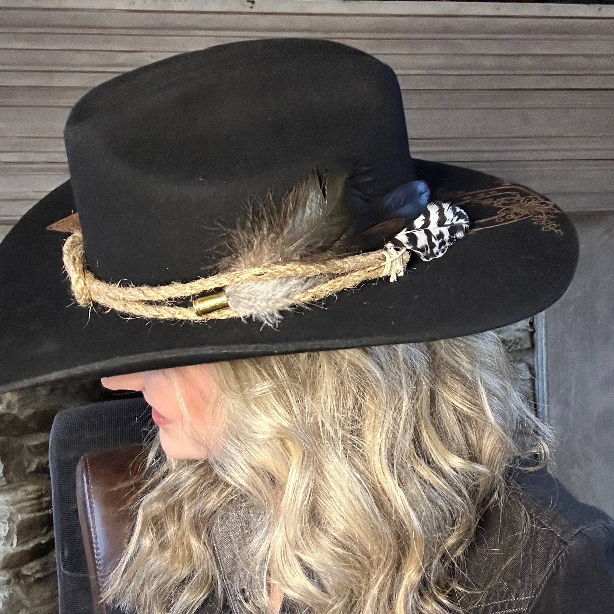 Custom Burned Cowboy Hat- Black - Bourbon Cowgirl