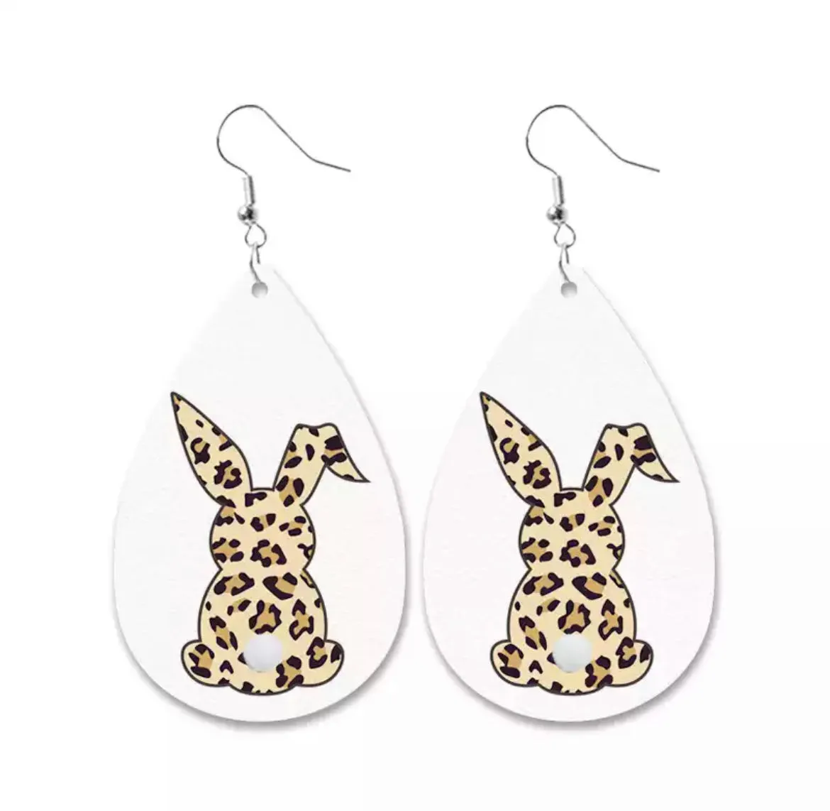 Cute Leather Easter Earrings with Real Cotton Tail