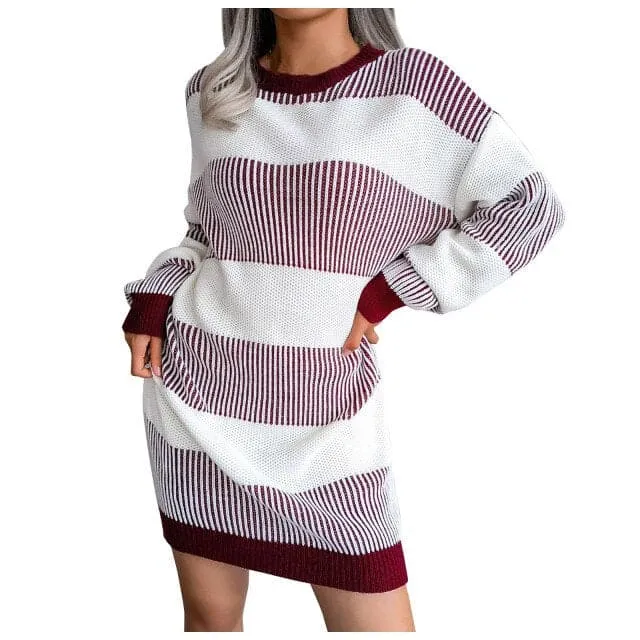 DressBetty - Women Elegant Casual Loose Knitted Round Neck Sweater Dress