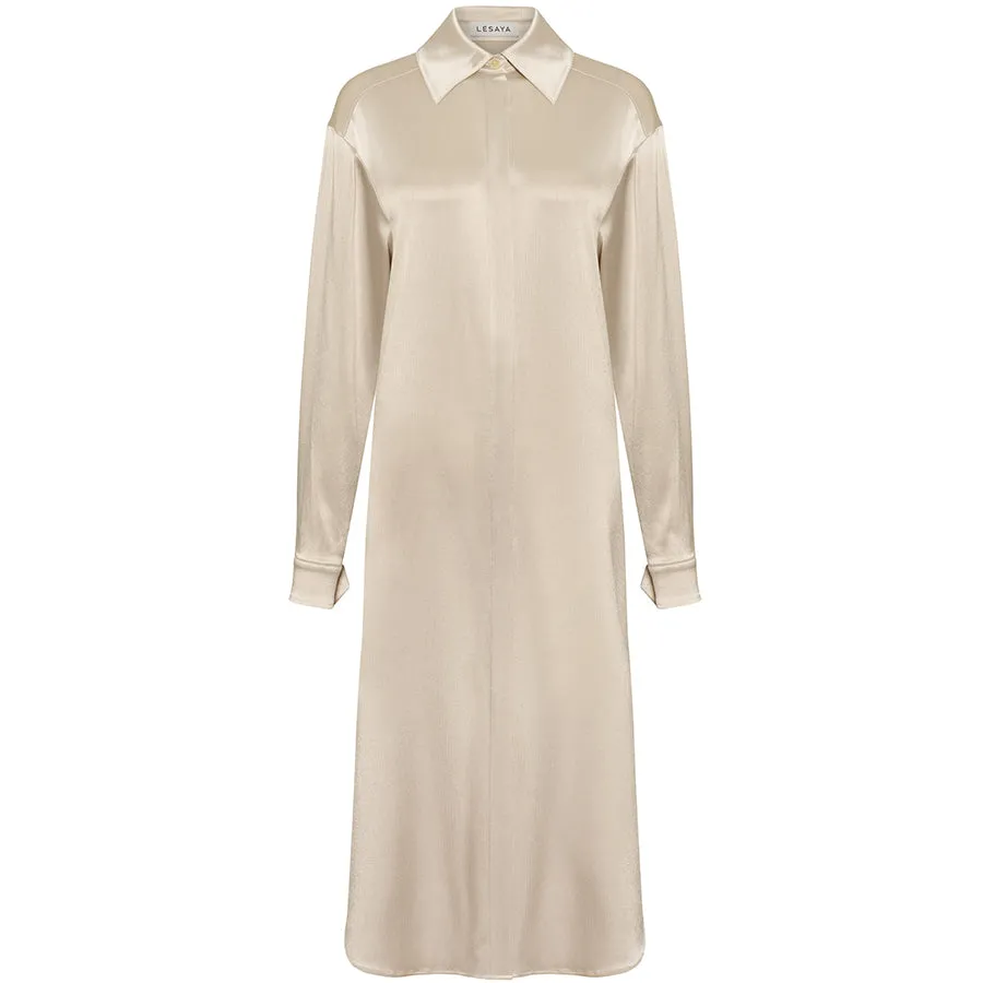 FLOWING SHIRT DRESS "ALBA" IN CHAMPAGNE