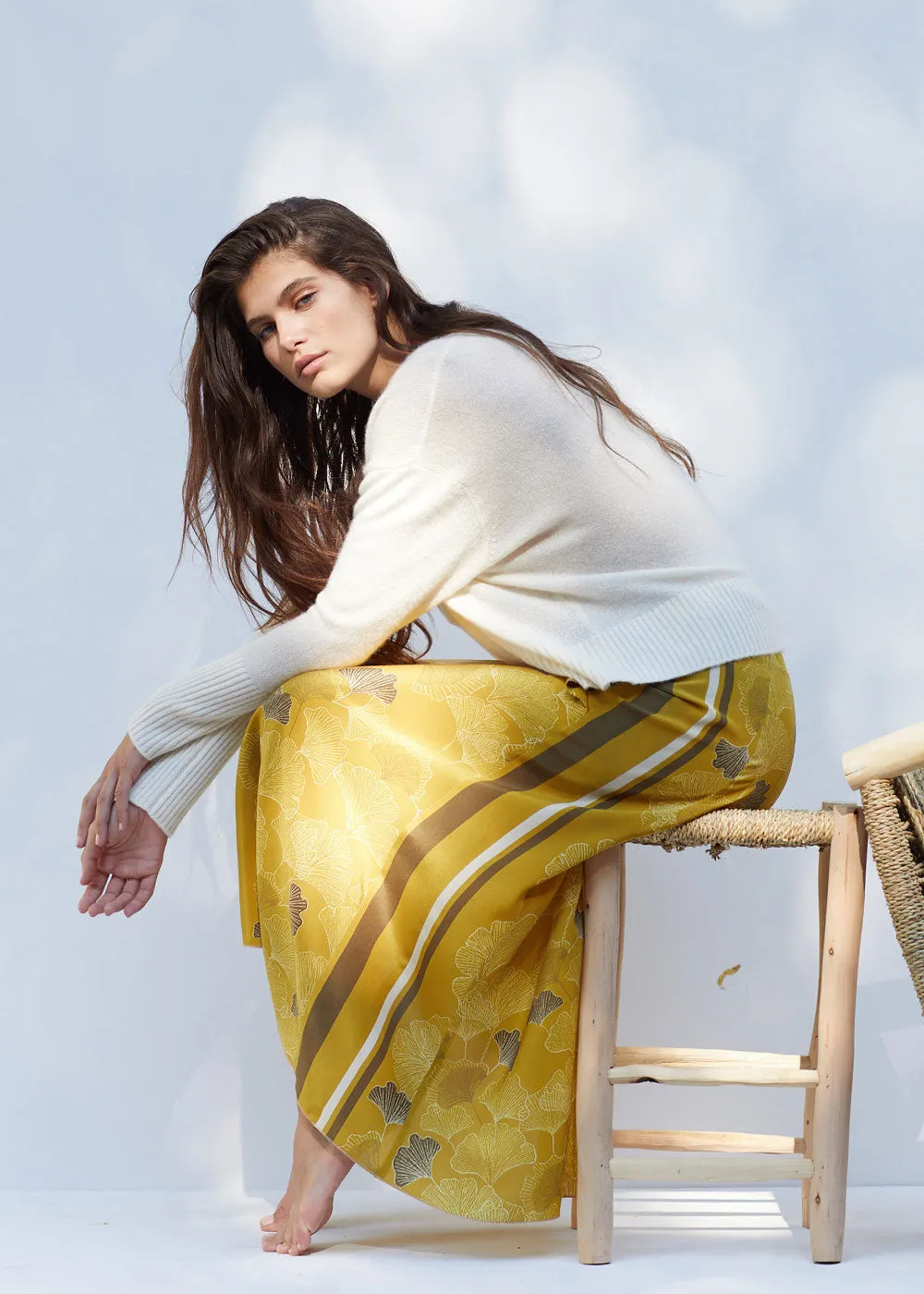 FLOWING SILK SKIRT "LEANDRA" WITH GINKGO PRINT