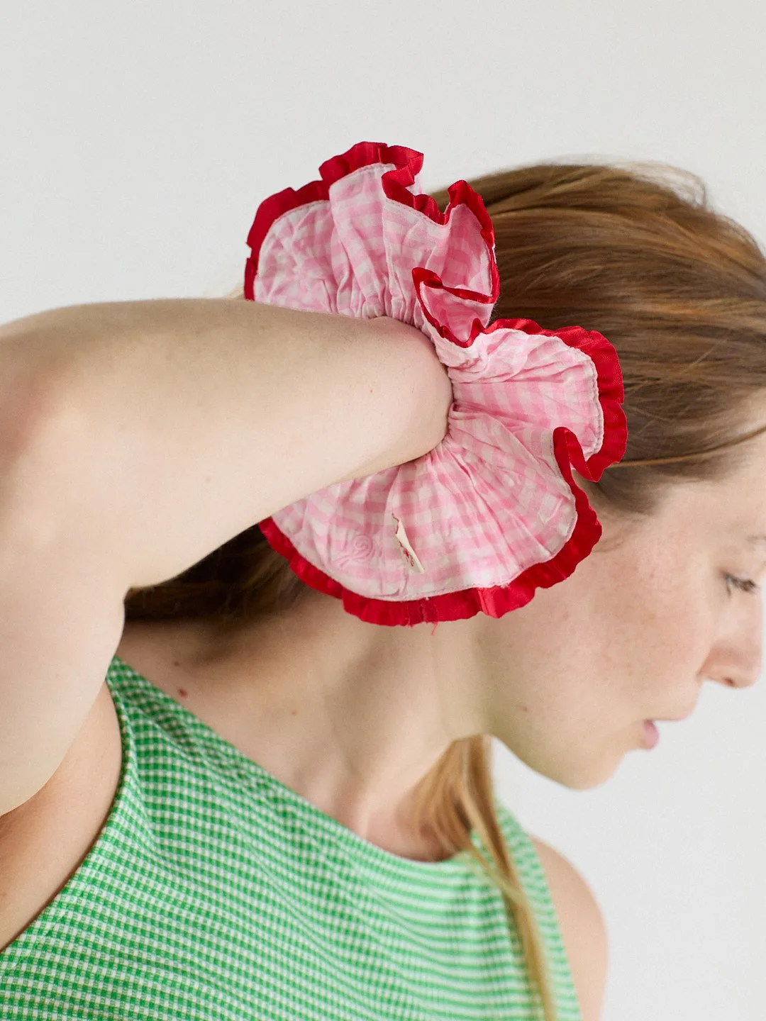 Frill Scrunchie - Pink Gingham