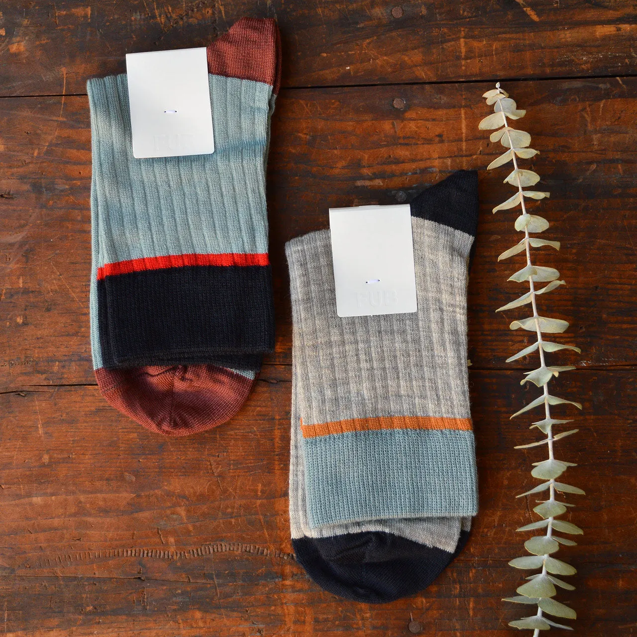 FUB Merino Wool Socks - Fine Colourblock Knit (Adults)