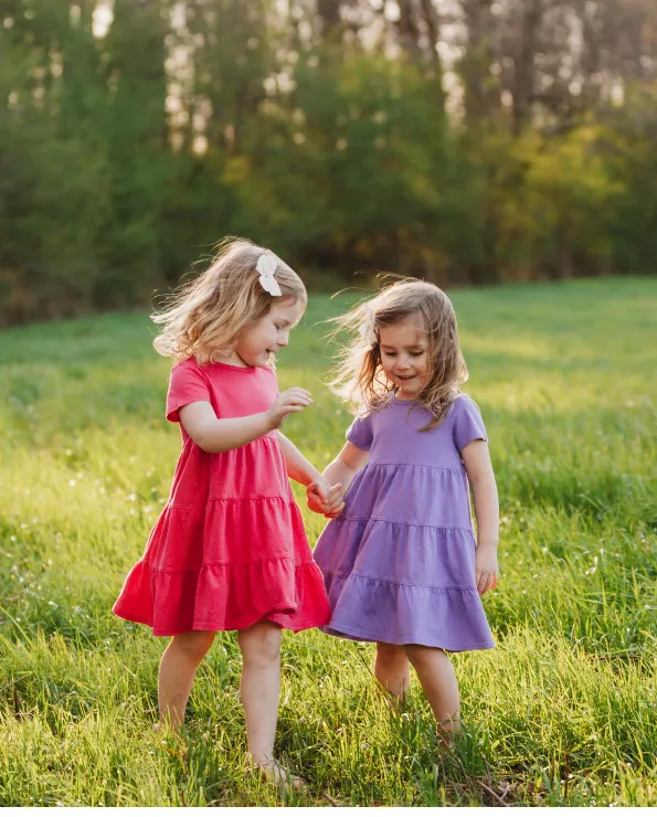 Girls Soft Cotton Jersey Short Sleeve Tiered Dress | Black