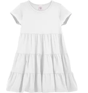 Girls Soft Cotton Jersey Short Sleeve Tiered Dress -Seconds| Damage-White