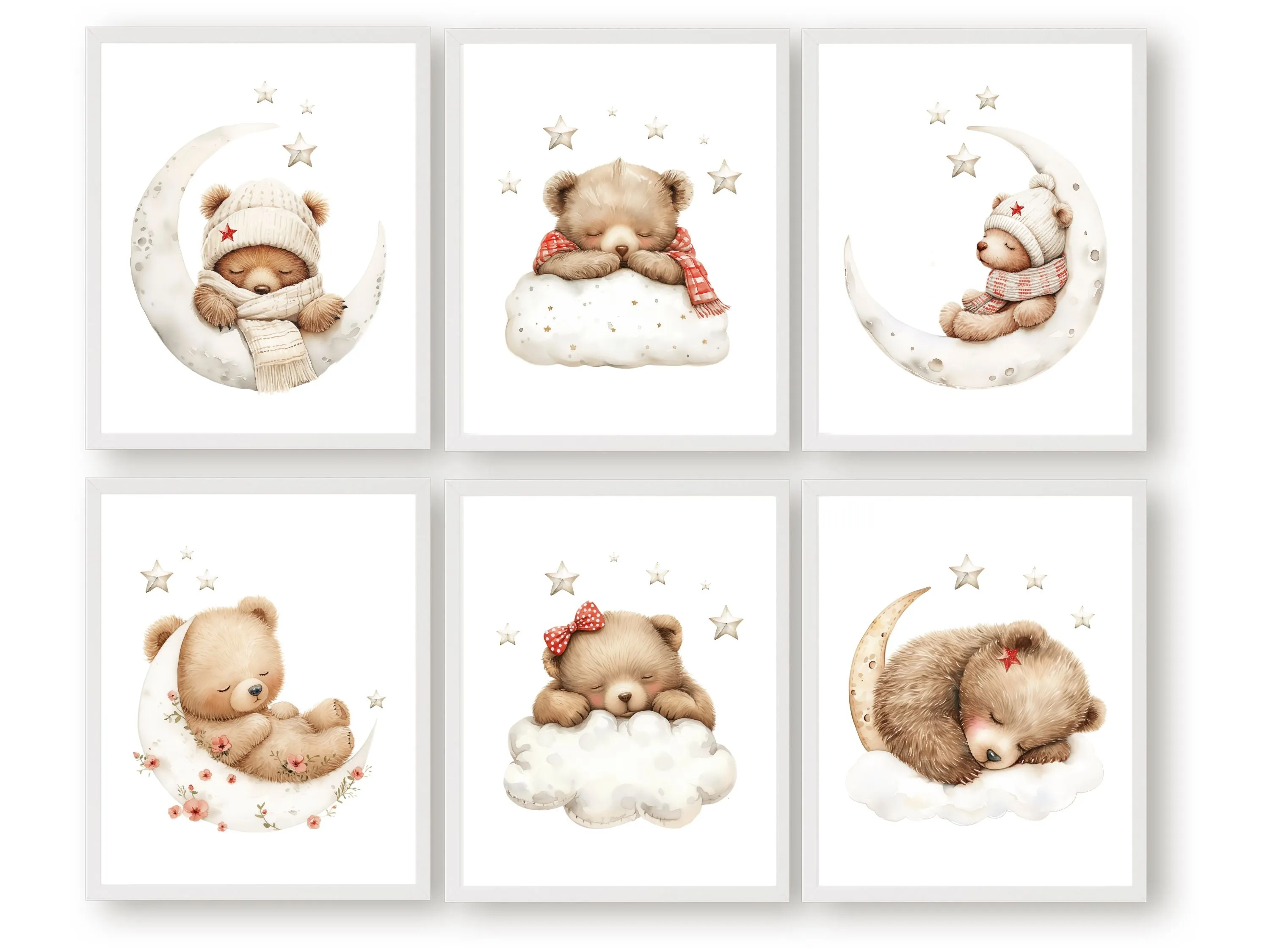 Girls Teddy Bear Nursery Prints - Set of 6