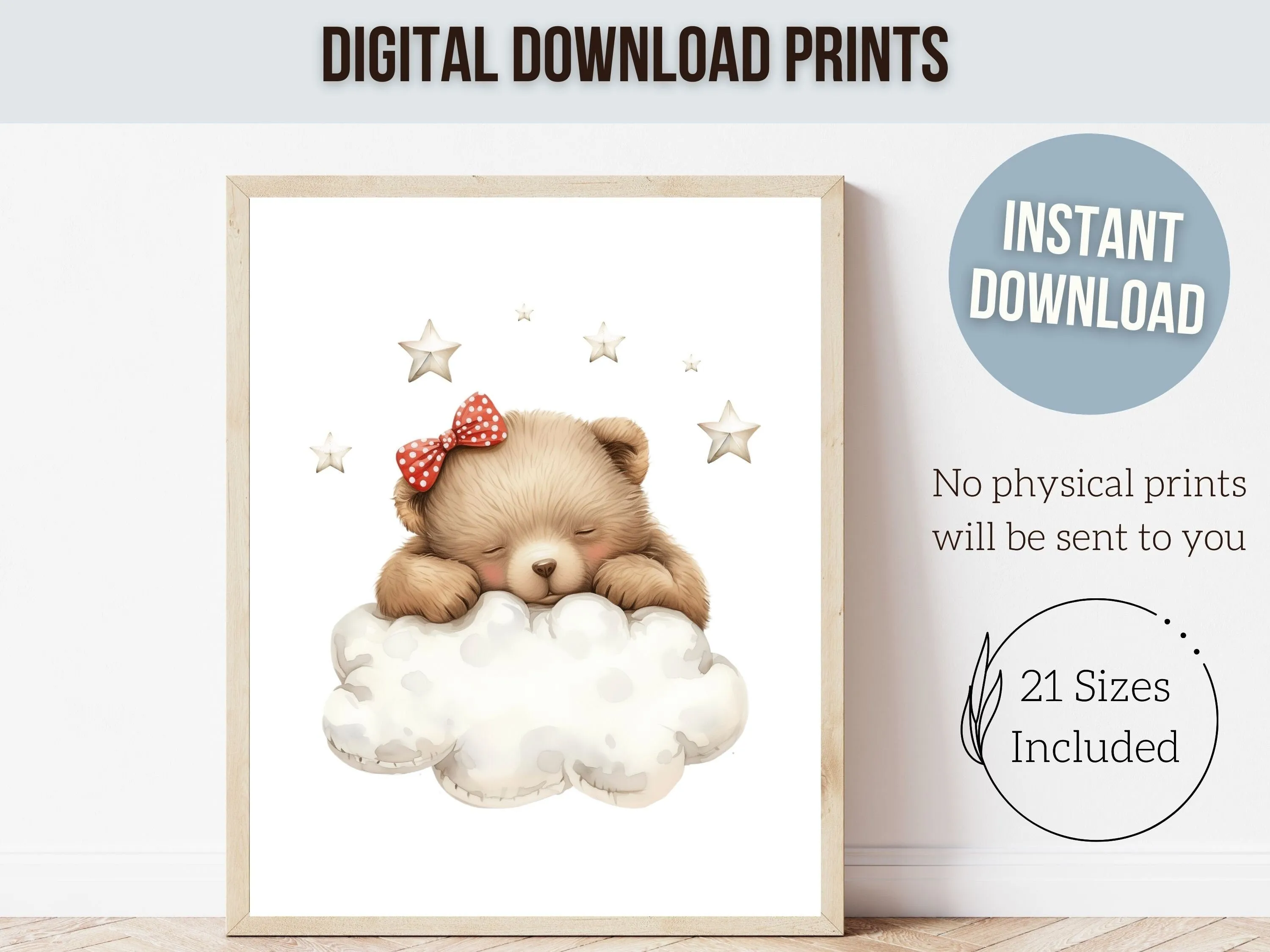 Girls Teddy Bear Nursery Prints - Set of 6