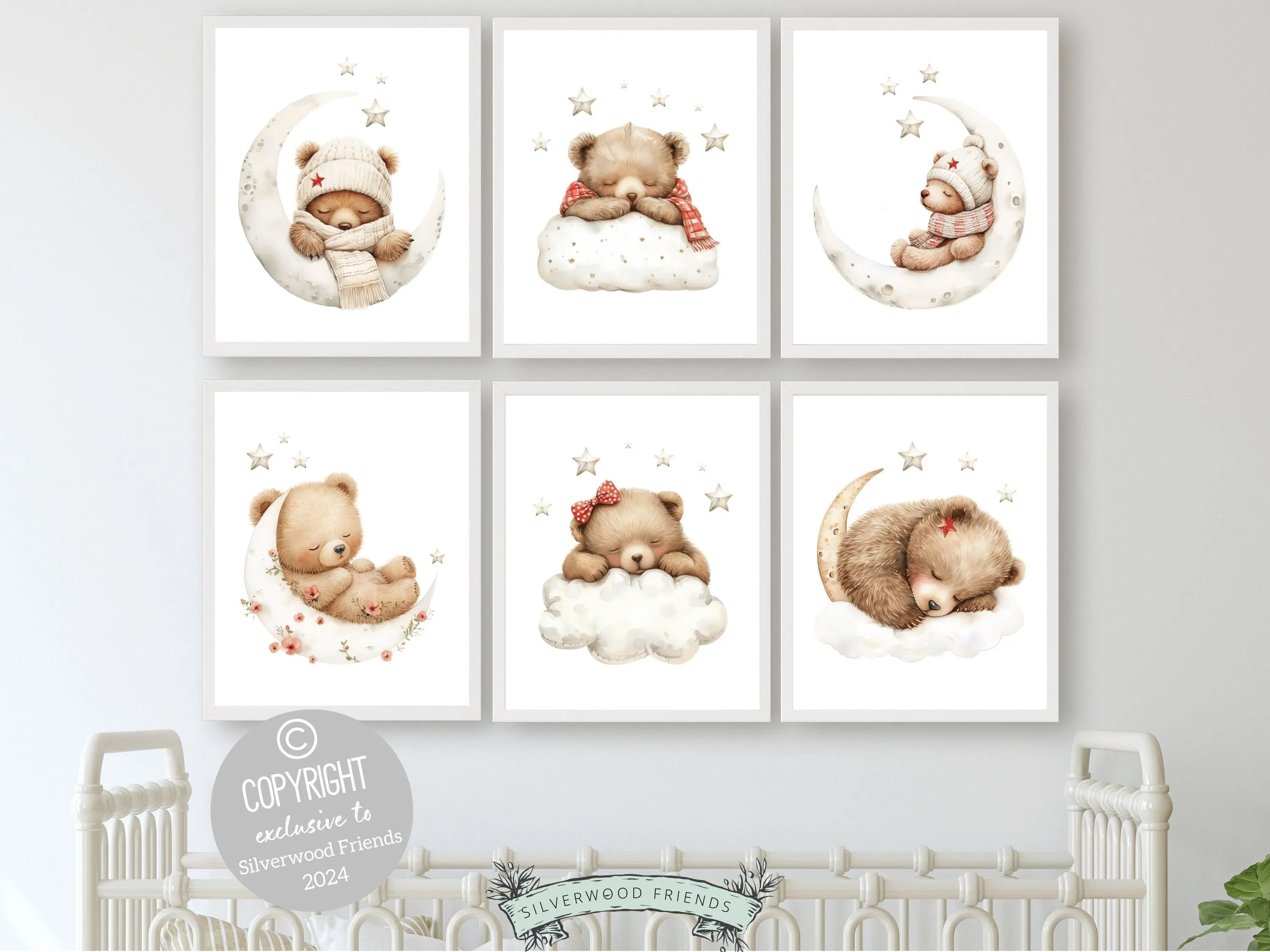 Girls Teddy Bear Nursery Prints - Set of 6