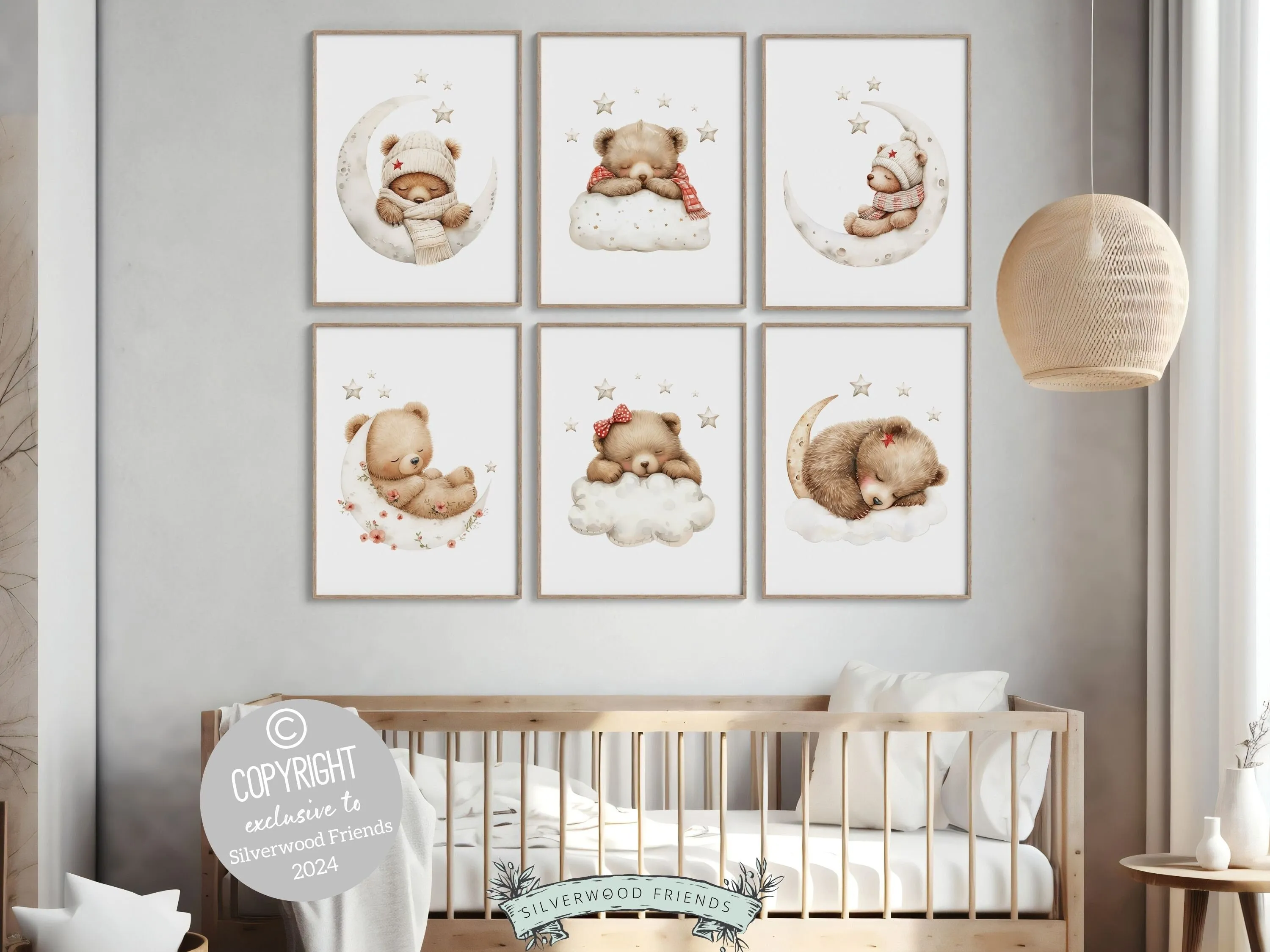 Girls Teddy Bear Nursery Prints - Set of 6