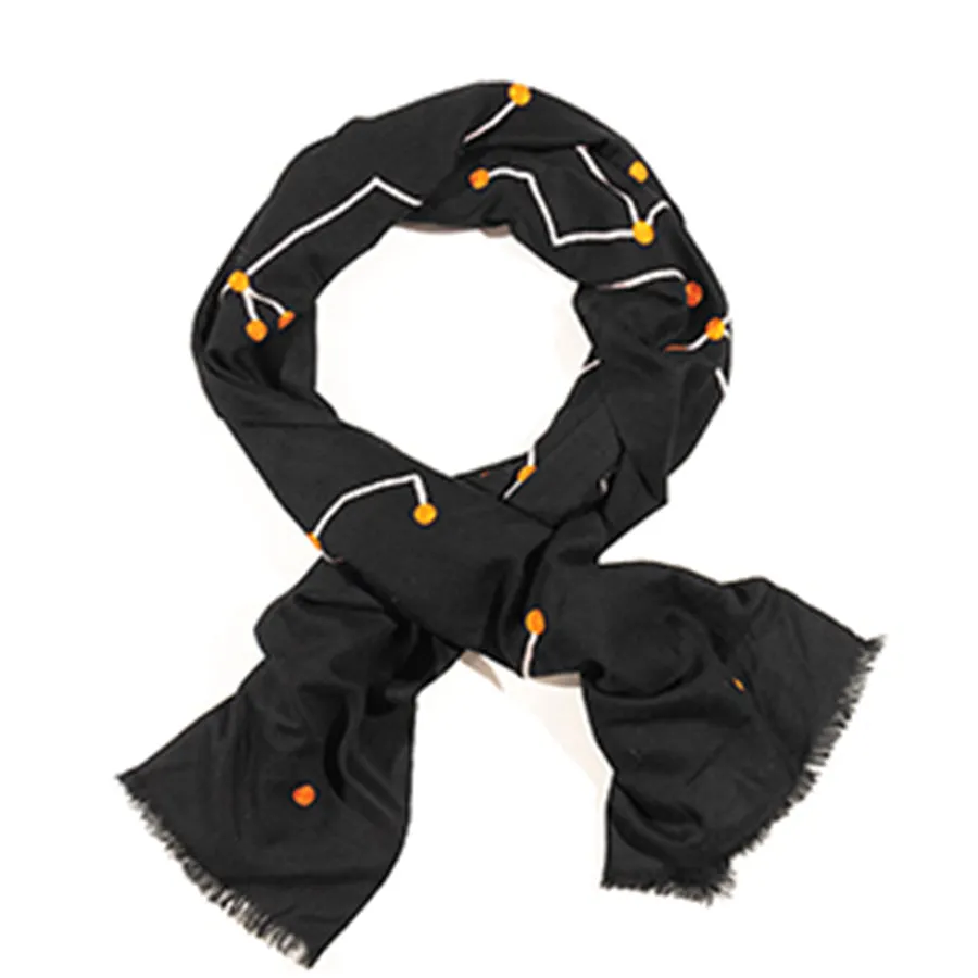 HAND EMBROIDERED CASHMERE SCARF "KIKI.S" IN BLACK