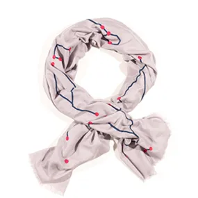 HAND EMBROIDERED CASHMERE SCARF "KIKI.S" IN GREY-BLUE