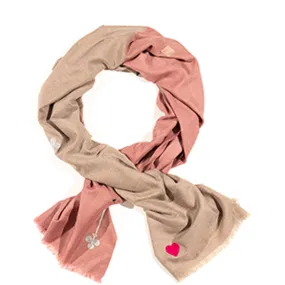 HAND EMBROIDERED CASHMERE SCARF "LUCK" IN BEIGE/ROSÉ