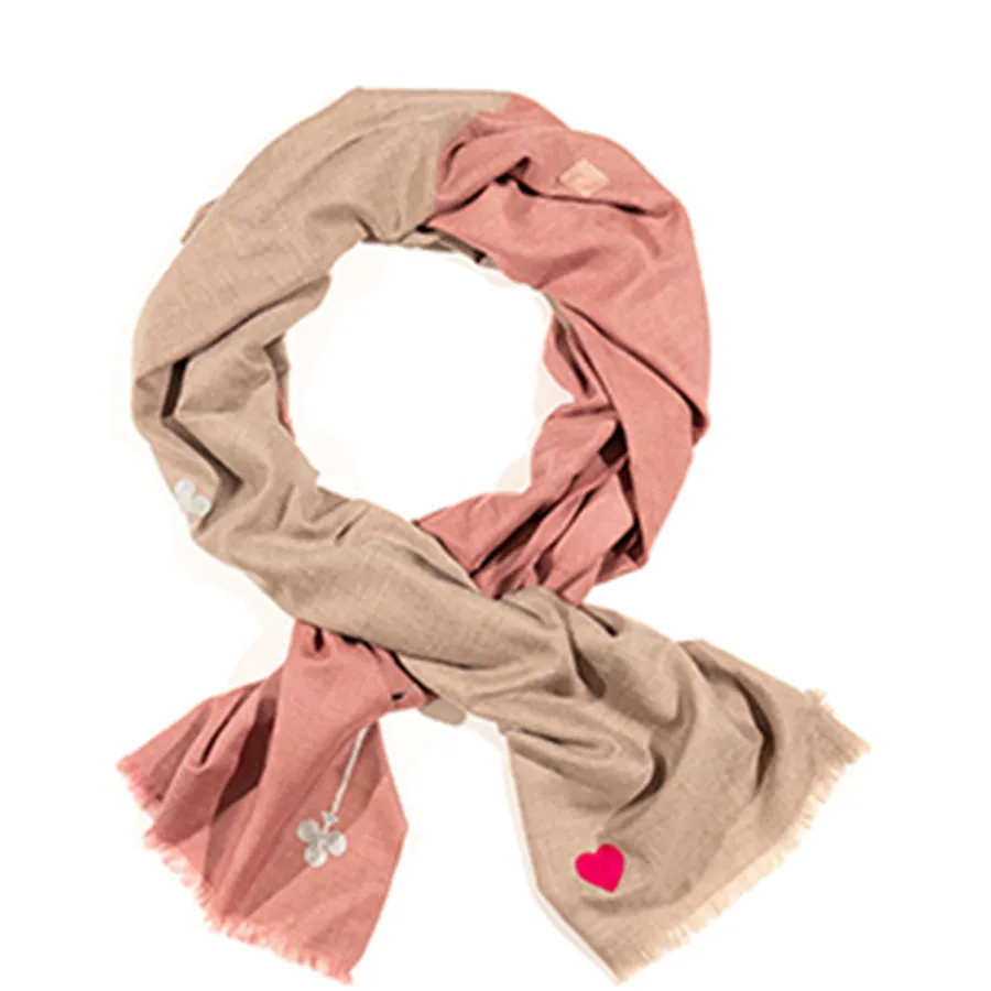 HAND EMBROIDERED CASHMERE SCARF "LUCK" IN BEIGE/ROSÉ