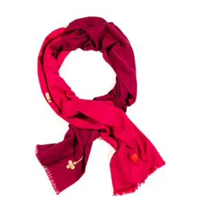 HAND EMBROIDERED CASHMERE SCARF "LUCK" IN MAGENTA