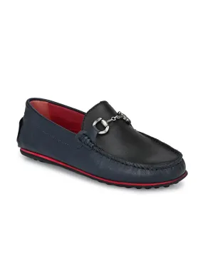 Hitz Men's Blue Leather Slip-On Loafers Shoes