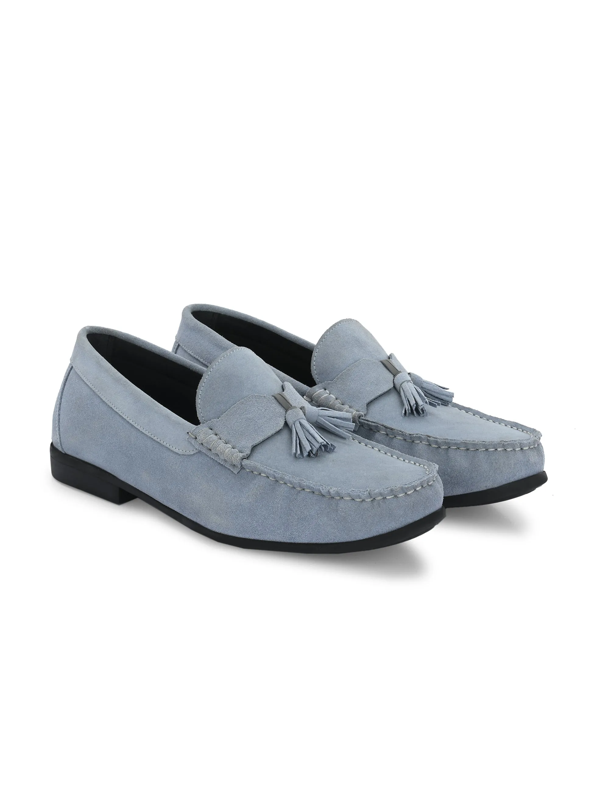 Hitz Men's Grey Suede Leather Comfort Loafers