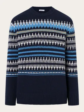 Knitted pattern crew neck - Blue stripe