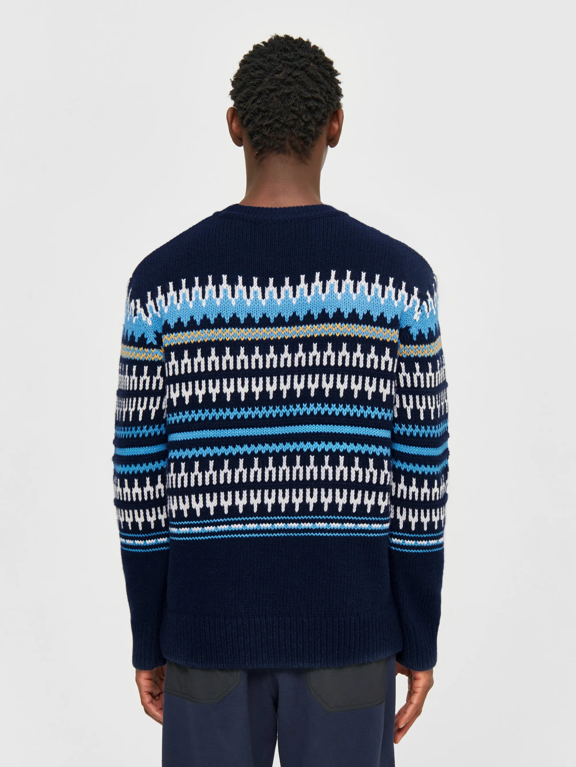 Knitted pattern crew neck - Blue stripe