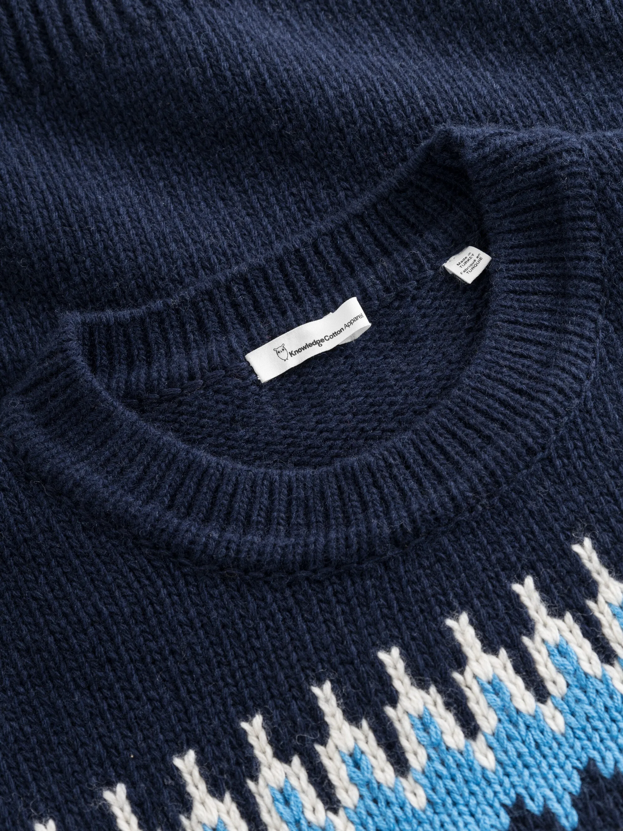 Knitted pattern crew neck - Blue stripe