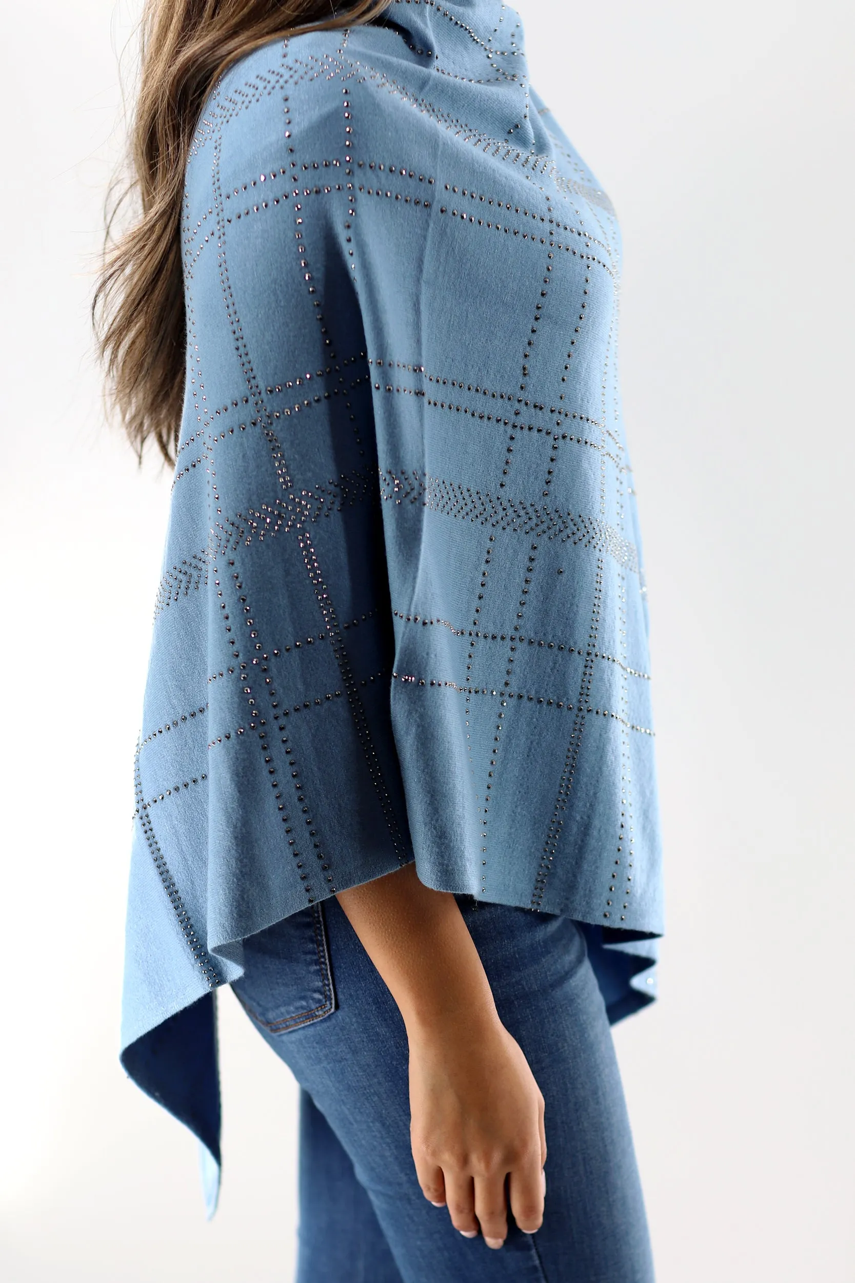 Lightweight Knitted Poncho with Embellishments