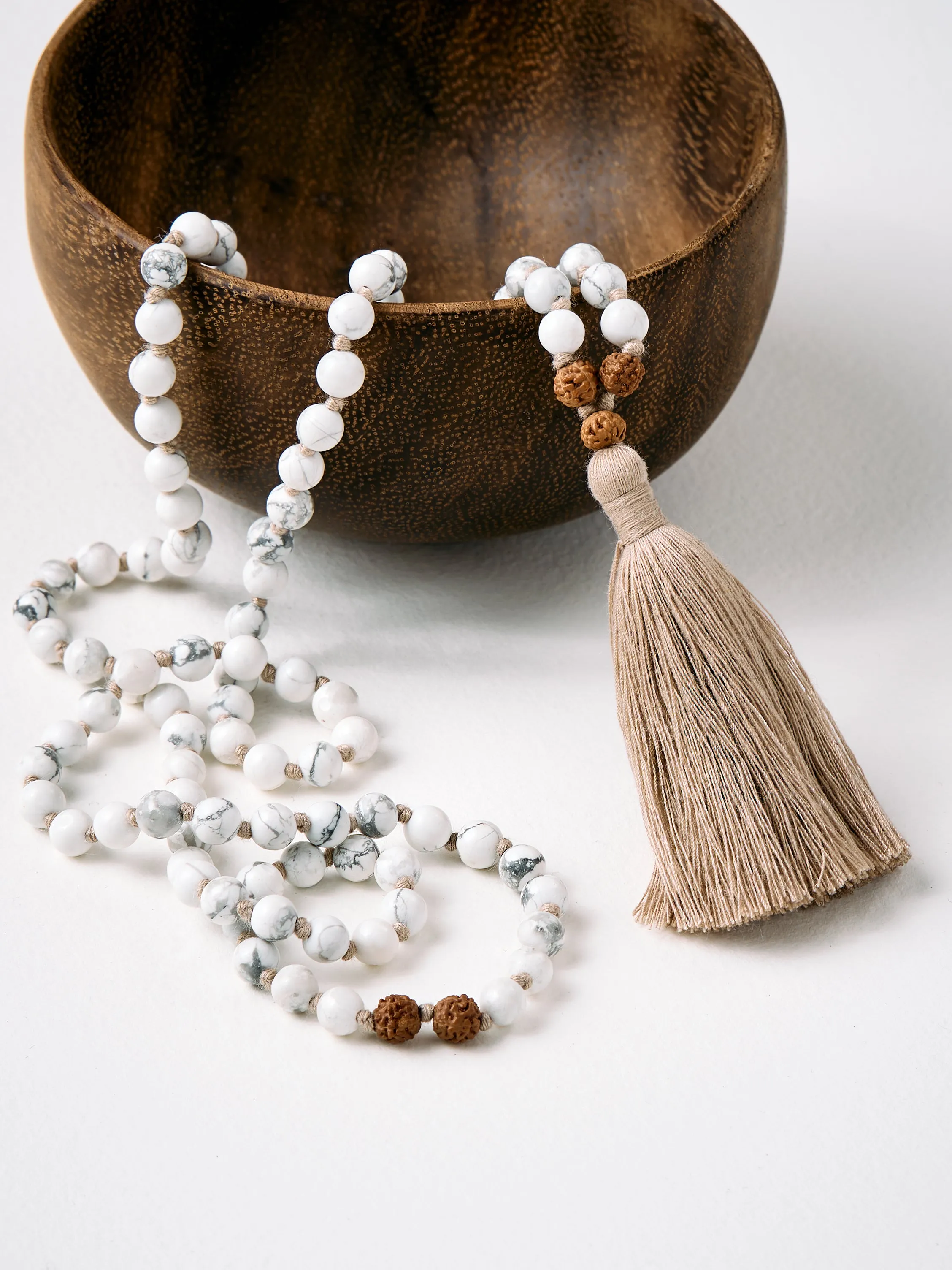 Mala Bead Necklace - White Howlite